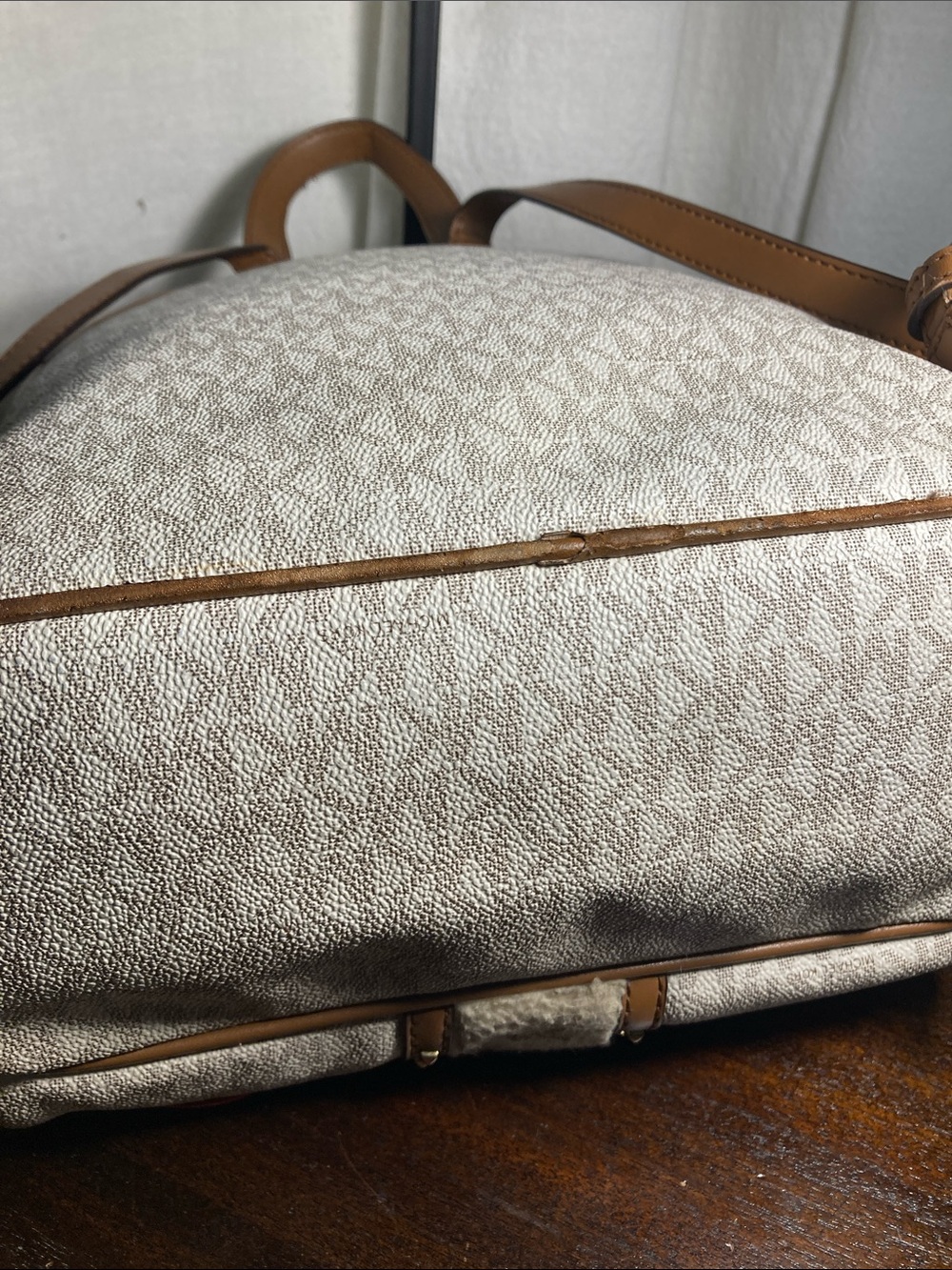 Michael Kors Cream Logo Aspen Patch Backpack with Tan Trim - Picture 6 of 14